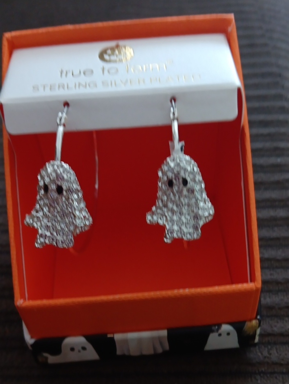 Sterling Silver-Plated Sparkle Ghost Drop Earrings - Silver